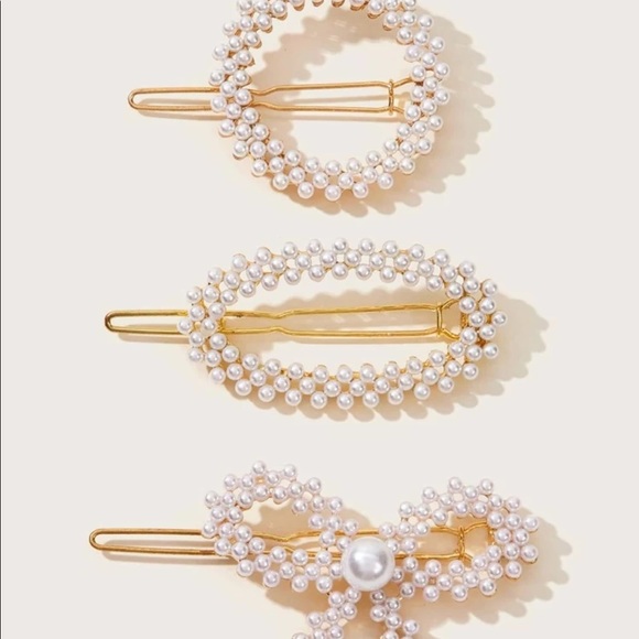Faux Beaded Bow  Hair Clip 3pcs ✅ - Picture 2 of 3